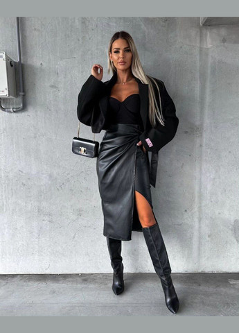 Черная праздничный, офисная, повседневная однотонная женская юбка макси Avanti на запах