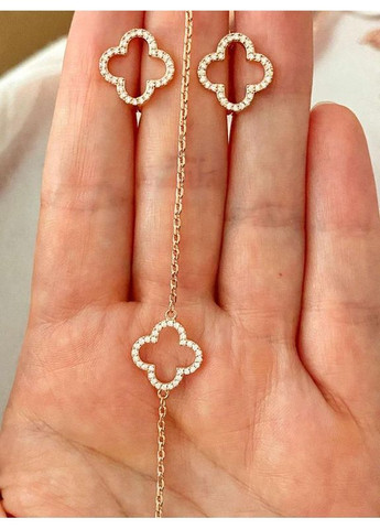 Позолочені Сережки "Конюшина" + Браслет 17.5см-22.5см. Позолота No Brand (364502950)