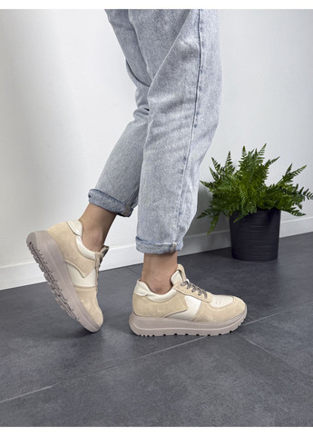 Жіночі шкіряні кросівки світло-бежевого кольору з замшевими вставками світло-коричневого відтінку (відшив 3 дні) Paradize світло-коричневі демісезони (371763635)