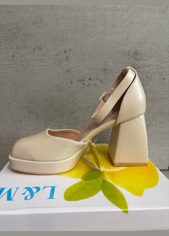 L&M Нарядные бежевые туфли с ремешком, бежевые женские туфли на каблуке, туфли беж бежевый з искусственная кожа, — демисезон (316575420)