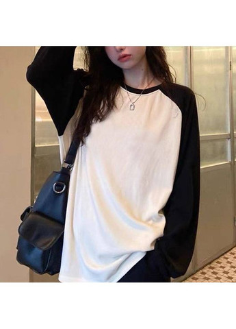 Чёрно-белый лонгслив в oversize, повседневный лонг No Brand (359381395)