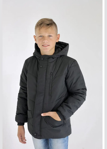 Чорна куртка дитяча підліткова на хлопчика, демісезонна Polin Line куртка
