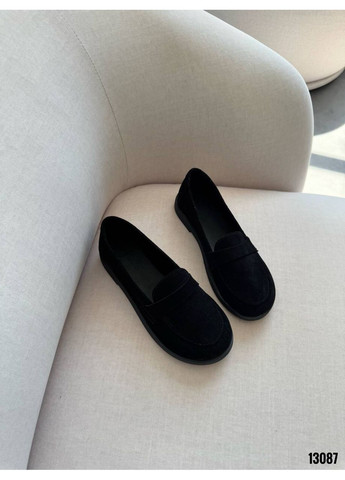 Женские лоферы женские черные из натуральной замши. | чёрные (353601917)