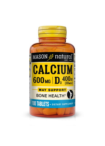 Витамины и минералы Calcium 600 mg Plus Vitamin D3, 100 таблеток Mason Natural (293338365)