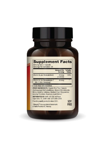 Vitamins D3 & K2, Витамины D3 и K2 в низкой дозе, 30 капсул Dr. Mercola (372011616)