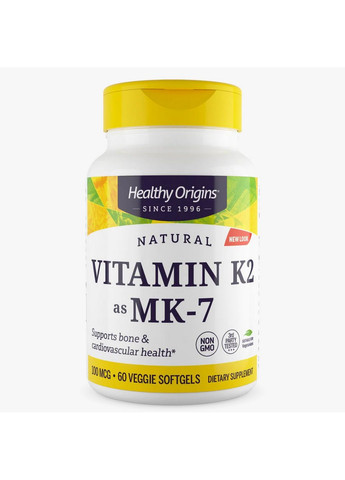 Вітаміни та мінерали Vitamin K2 as MK-7 Natural 100 mcg, 60 вегакапсул Healthy Origins (293482069)