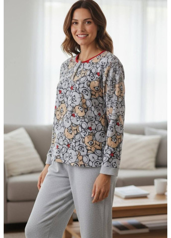 Серая пижама (лонгслив, брюки), цвет серый Fashion