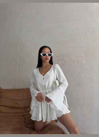 Муслиновый комбинезон Україна комбинезон-шорты однотонный белый повседневный, кэжуал муслин