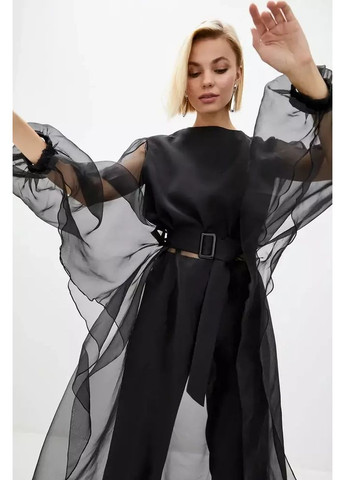 Черное женское платье-накидка из органзы оверсайз mkrm2279-2 Rica Mare