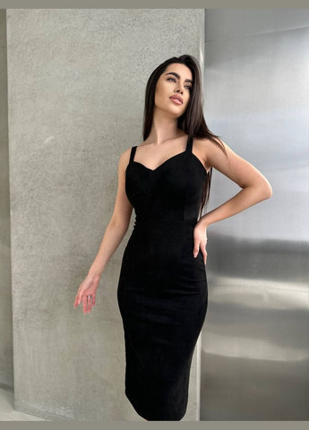 Черное женское платье эко-замша No Brand