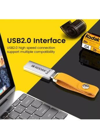 Металевий флеш-накопичувач K122 64GB, USB 2.0 з брелком Kodak (351855077)