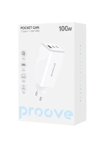 Мережевий зарядний пристрій Pocket GaN Max,, 100 Вт, 2xType-C (65 Вт + 30 Вт, PD3.0) / 1xUSB (30 Вт, QC3.0) (WCPG10012202) Proove (395346208)