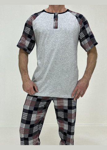 Піжама чоловіча Mark футболка + штани в клітинку 58-60 Сіра 56937596-3 Triko (276708876)
