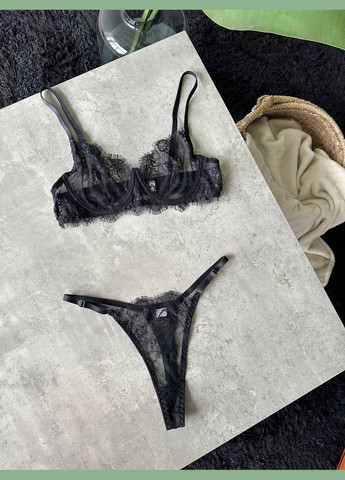 Черный демисезонный комплект белья трусики+ бюстгальтер No Brand