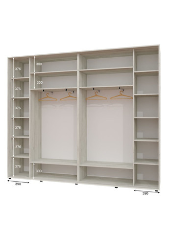 Шафа-купе тридверна 300*45*230 см Дуб крафт білий 3 двері ДСП + Дзеркало + ДСП Люкс-147 Алекса (360474984)