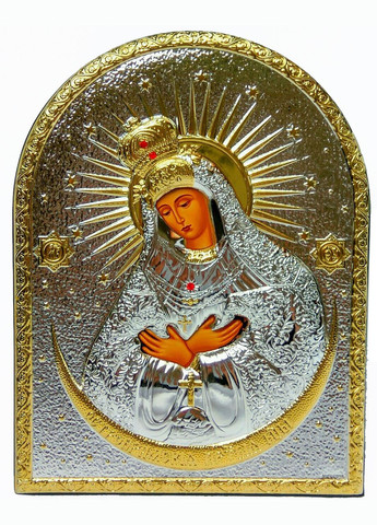 Серебряная Икона Остробрнамская Божья Матерь 16,5x21,5см обрамленная в кожаную оправу Silver Axion (266266047)