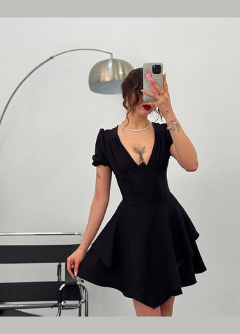 Женский комбинезон Україна комбинезон-шорты однотонный чёрный коктейльный, повседневный, кэжуал, денил, вечерний софт