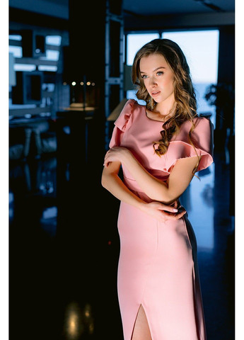 Рожева коктейльна стильна сукня міді 23005 рожева Tanita-Romario