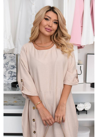 Кавова святковий, повсякденний, кежуал сукня жіноча з жатого льону Style Point однотонна