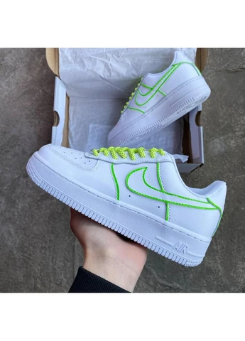 Білі кросівки чоловічі nike air force 1 low white green найк аір форс 1 білі демісезон No Brand