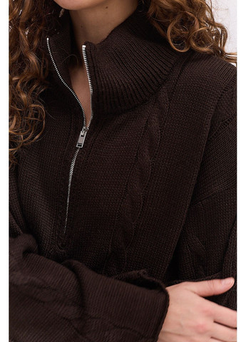 Вязаная женская кофта с воротником на молнии и косичками темно-красная Arjen (364967519)