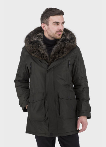 Темно-зелена зимня чоловіча зимова куртка з хутром єнота, верблюжа вовна, casual city class (темнозелений, ), 29539 No Brand