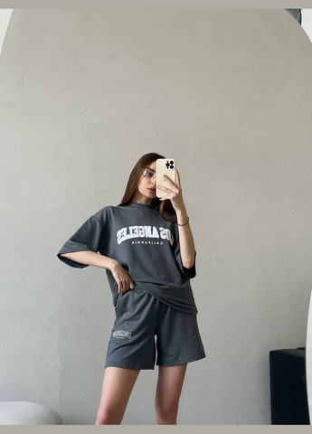 Женский летний костюм бежевый комплект футболка с шортами Los Angeles стильный качественный No Brand костюм (291418268)