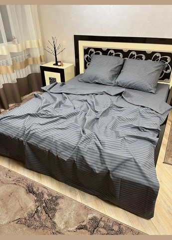 Постільна білизна бавовняна в Смужку Двоспальна Простирадло на гумці 160x200х20 Бязь Сіра 70 х 70 No Brand (278761388)