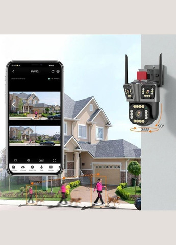 Уличная WiFi-камера видеонаблюдения 12Мп с тремя объективами, беспроводная IP-камера Черная HW-SM1-20S-Black No Brand (330758592)