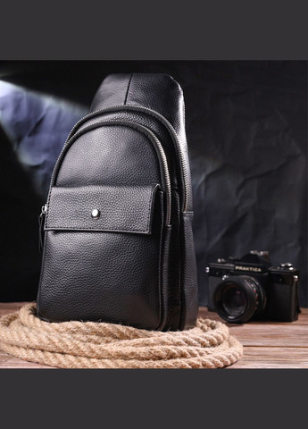 Стильная мужская сумка слинг из натуральной зернистой кожи 21402 Черный Vintage (331907784)