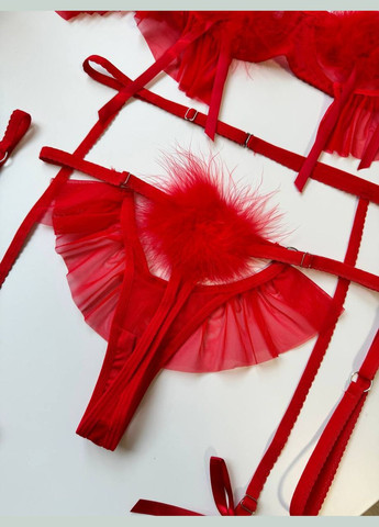 Красный комплект женского белья с поясом и гартерами Simply sexy