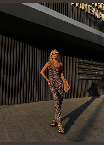 Бежева повсякденний, кежуал, коктейльна, вечірня жіноча сукня силуетна FINO Mode леопардовий