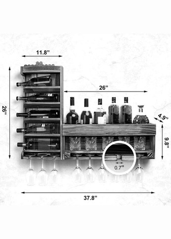 Настенная винная полка из дерева Никко мустанг (ПНК-000829) No Brand (327423311)