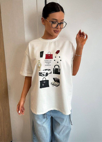 Базова повсякденна оверсайз футболка з принтом та рукавами до ліктя Україна - (328392526)