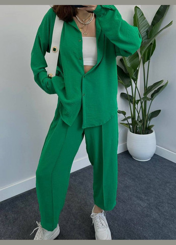 Шикарный повседневный зеленый костюм двойка из качественного американского крепа, костюм 2-ка (рубашка+штаны) No Brand 1065-6 (284119752)