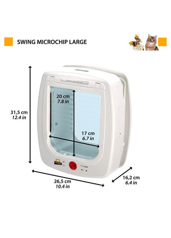 Дверцята для великих кішок та маленьких собак із системою зчитування мікрочіпів SWING MICROCHIP LARGE біла Ferplast (353687810)