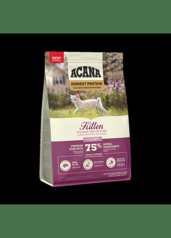 Корм Highest Protein Kitten сухий з куркою, індичкою та лососем для кошенят 1.8 кг(a72325) Acana (307500202)