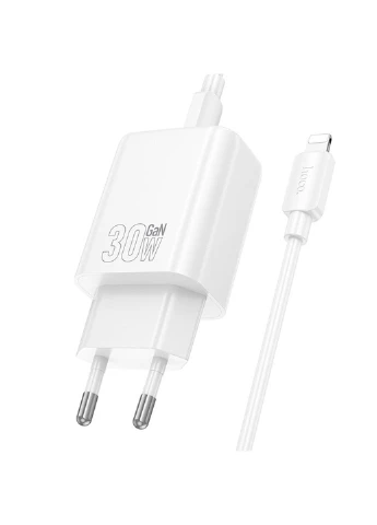 СЗУ N63 Gentle PD30W+QC3.0 (1USB-A/1C) + кабель Type-C to Lightning Hoco (324104528)