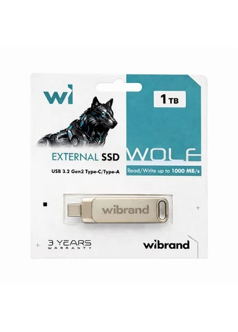 Портативный SSD 1TB USB 3.2 Gen.2 Type-C/Type-A Read/Write 1000MB/S Silver (WIEXSSD/WO1TB) Wibrand Wolf (393165156)