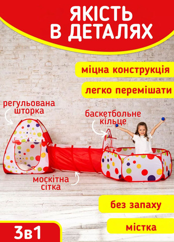 Ігровий намет для дітей Замок 3в1 – будиночок, тунель і басейн No Brand (344465324)