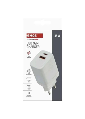 Зарядний пристрій (V04G45) Emos V04G45 1xUSB-A + 1xUSB-C PD20W GaN (369880992)