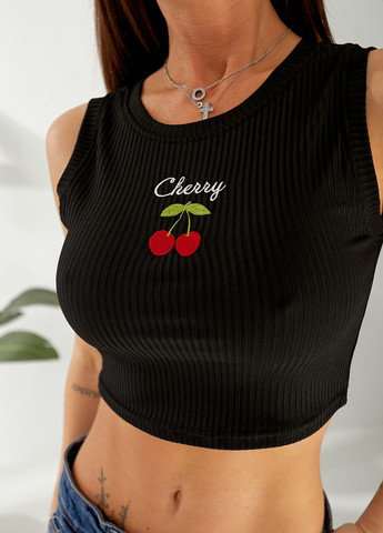 Кроп-топ трикотажний в рубчик з вишивкою No Brand (329651528)