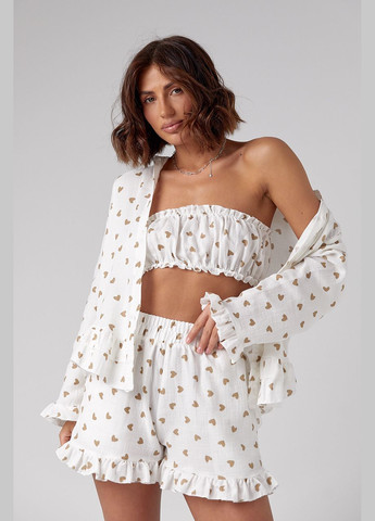 Летний костюм-тройка украшенный сердечками Lurex (296889469)