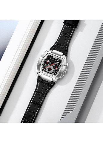 Годинники 9357SIBK Silver-Black чоловічі кварцові зі шкіряним ремінцем стильний аксесуар для часу ProDobro (367266707)