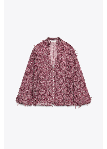 Бордова сорочка із принтом та бахромою Zara