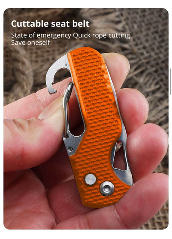 Складаний ніж-різець із зазубринами (серейтором) та стропорізом, помаранчевий No Brand (316580410)