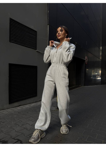 Женский комбинезон на флисе Avanti комбинезон-брюки однотонный светло-серый спортивный, повседневный трехнитка с начесом