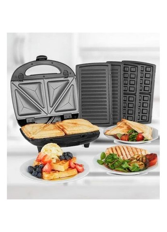 Вафельница бутербродница сэндвичница гриль электрическая 4 в 1 со съемными формами MS 7704 PRO Черная Domotec (306716843)