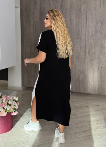 Чорно-білий домашній, повсякденний, кежуал літня сукня максі а-силует, балон No Brand однотонна