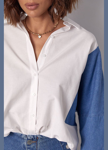 Белая кэжуал рубашка однотонная No Brand с длинным рукавом